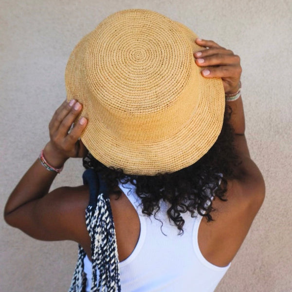 Sustainably made Bebe bucket hat in toquilla straw, adjustable for the perfect fit