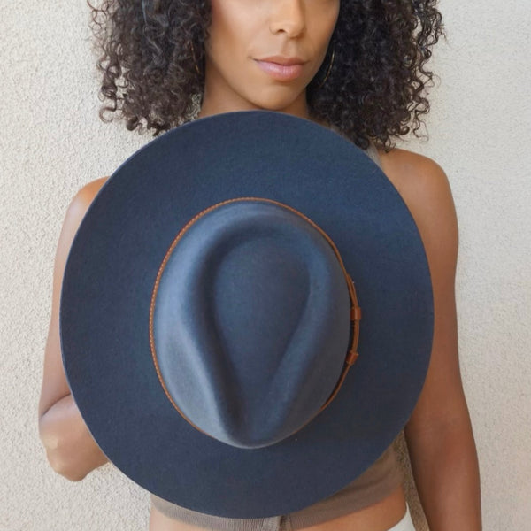 The Day Hat Teresa in charcoal/navy wool, perfect for everyday style and durability