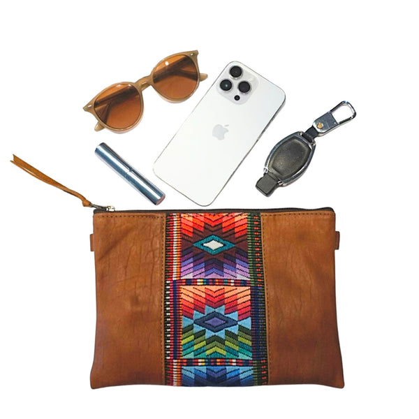 Eco-friendly Cafe Crossbody Bag featuring unique vintage embroidery, handwoven by Guatemalan artisans Julian & Zoila