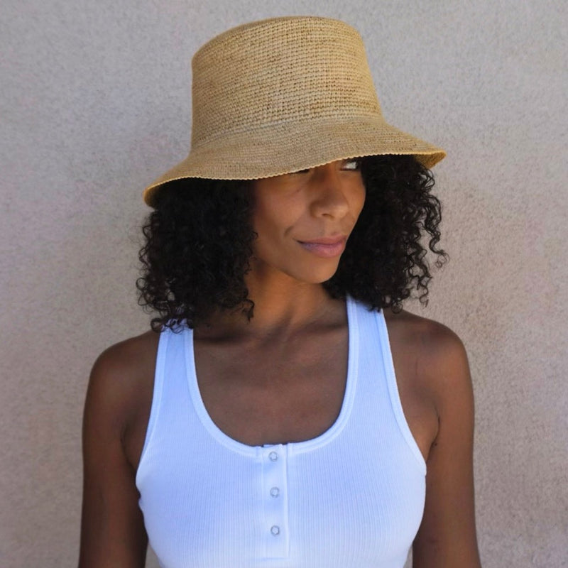Sustainably made Bebe bucket hat in toquilla straw, adjustable for all
