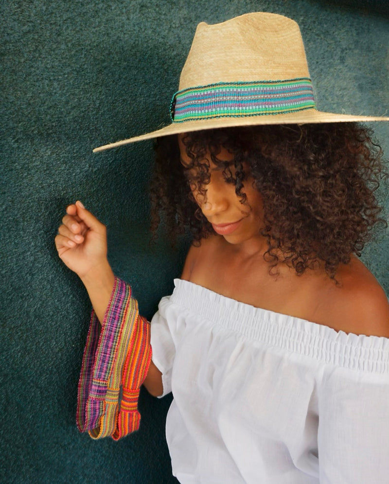 Vibrant Panajachel Striped Hat Band made on a traditional Mayan back loom, perfect for Guatemalan Palm Hats