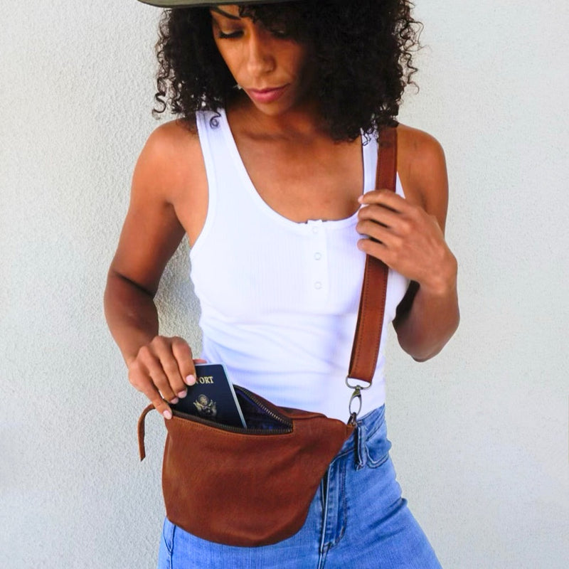 Nina Leather Sling Bag in Cafe