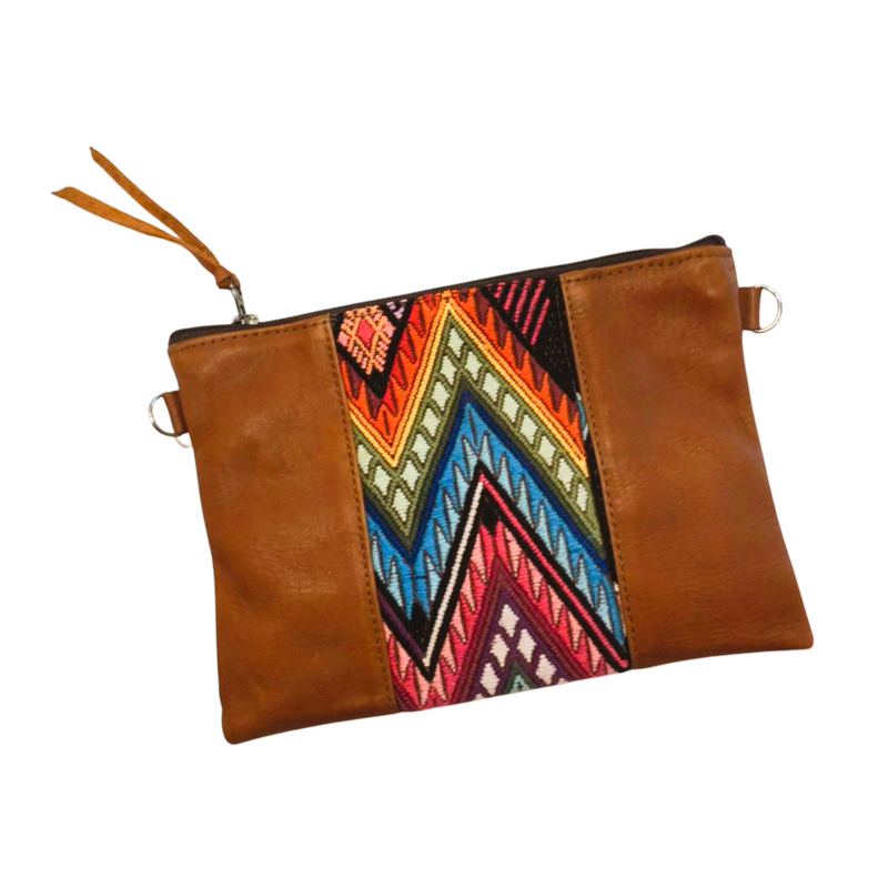 Eco-friendly Cafe Crossbody Bag featuring unique vintage embroidery, handwoven by Guatemalan artists