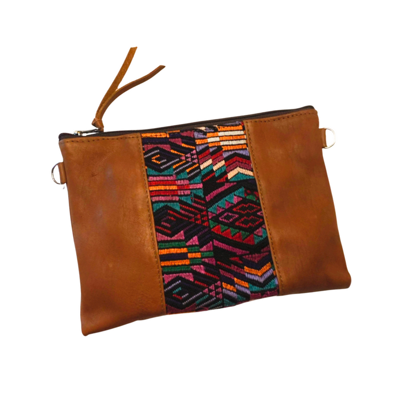 Artisanal Vintage Crossbody Bag in Cafe color, showcasing the exquisite craftsmanship of traditional Mayan textiles