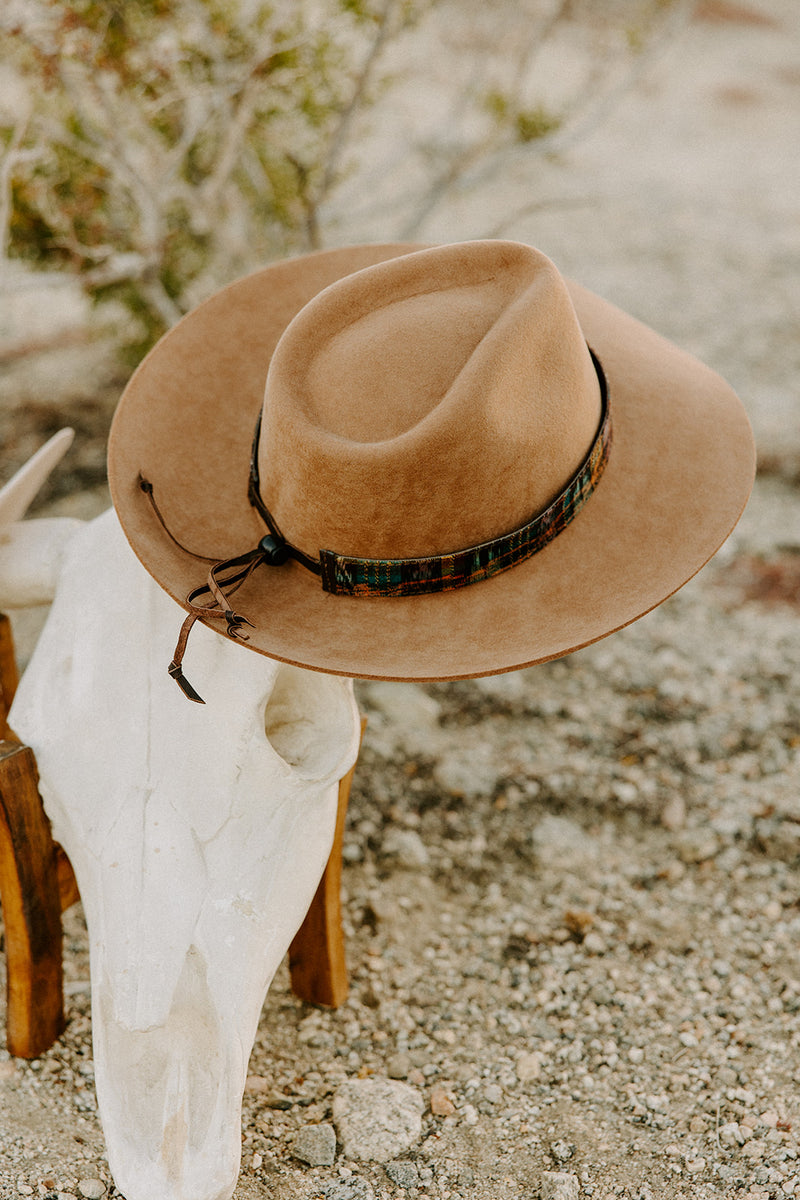 Handcrafted Thin Upcycled Corte Hat Band by Sol Authentica, featuring unique IKAT print and natural dyes.