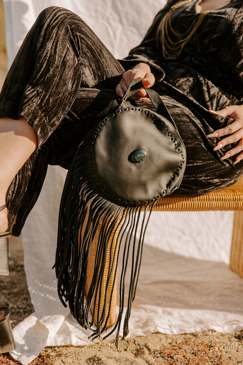 La Noche Black & Jade Fringe Bag