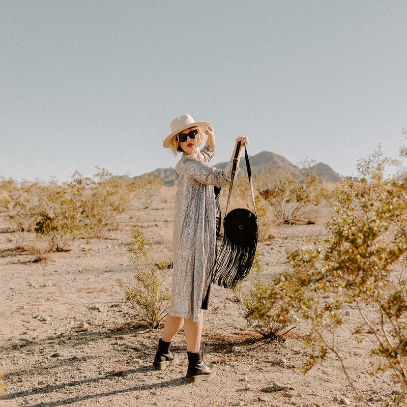 La Noche Black & Jade Fringe Bag