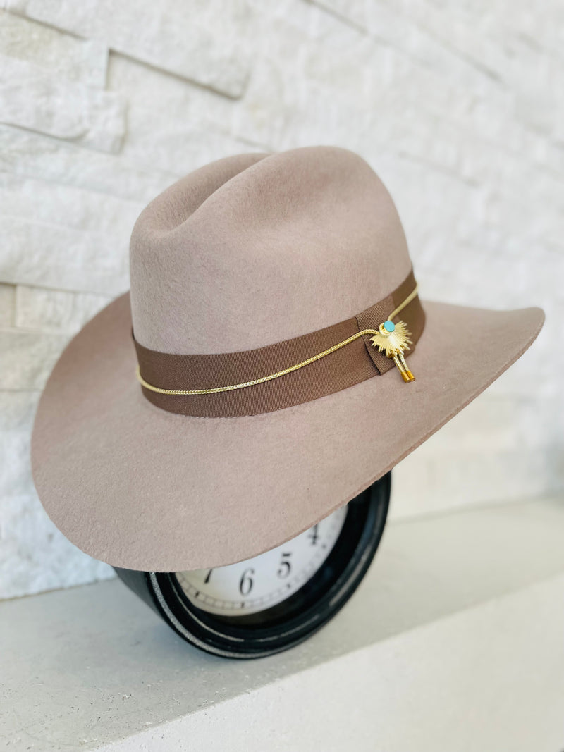 Dakota Western Hat crafted from Andean Wool with Turquoise Sunburst Band on white background